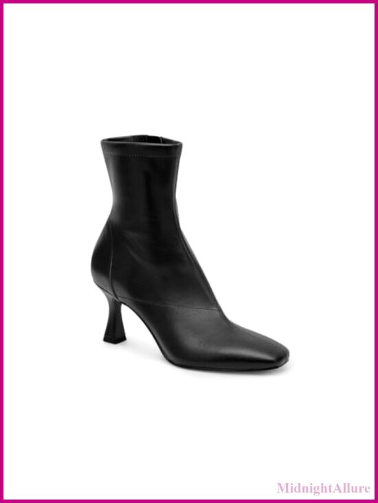 Shoes - Womens Kitten Heel Ankle Boots Square Toe Zip Faux Leather Booties